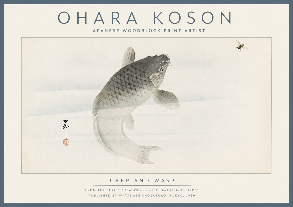 Ohara Koson Carp and Wasp No6 - Póster