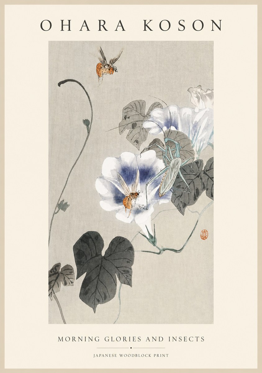 Ohara Koson Morning Glories and Insects No1 - Póster