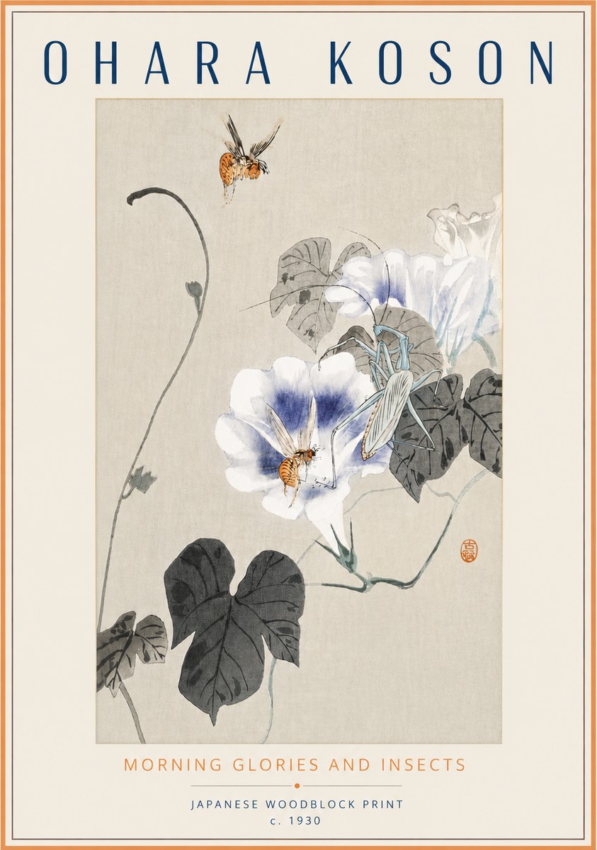 Ohara Koson Morning Glories and Insects No3 - Póster