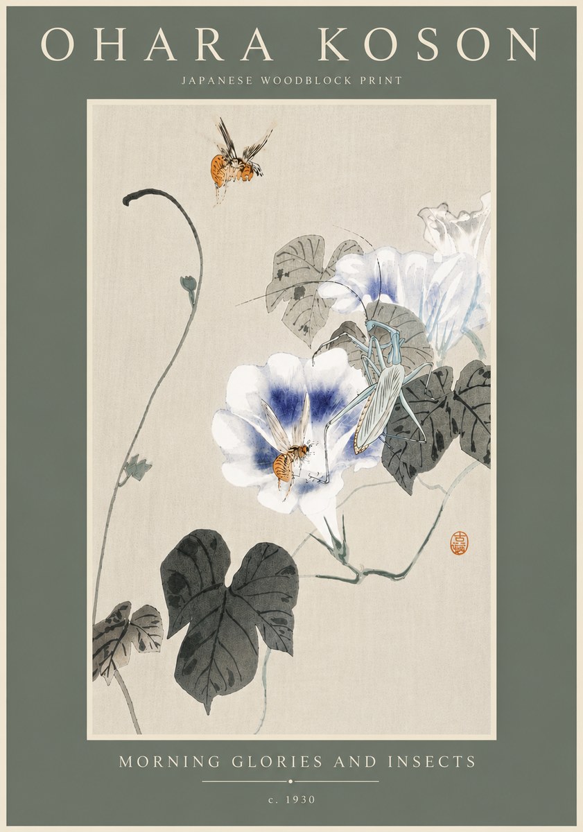 Ohara Koson Morning Glories and Insects No5 - Póster