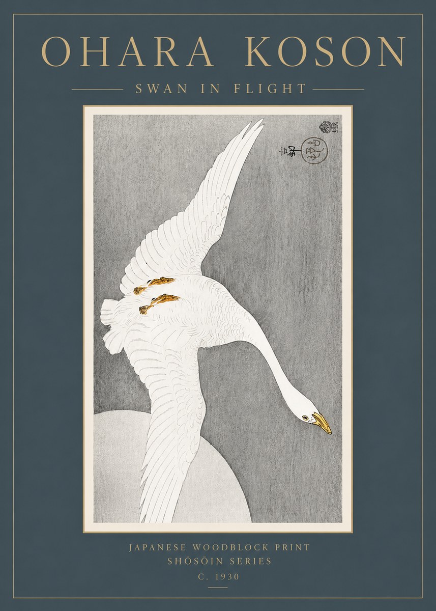 Ohara Koson Swan in Flight No3 - Póster