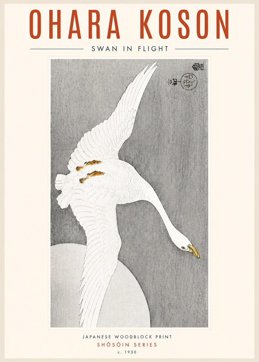 Ohara Koson Swan in Flight No4 - Póster