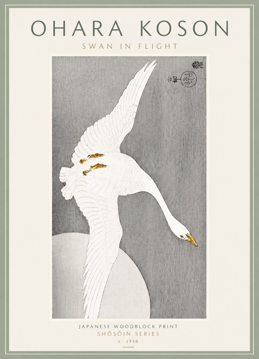 Ohara Koson Swan in Flight No6 - Póster
