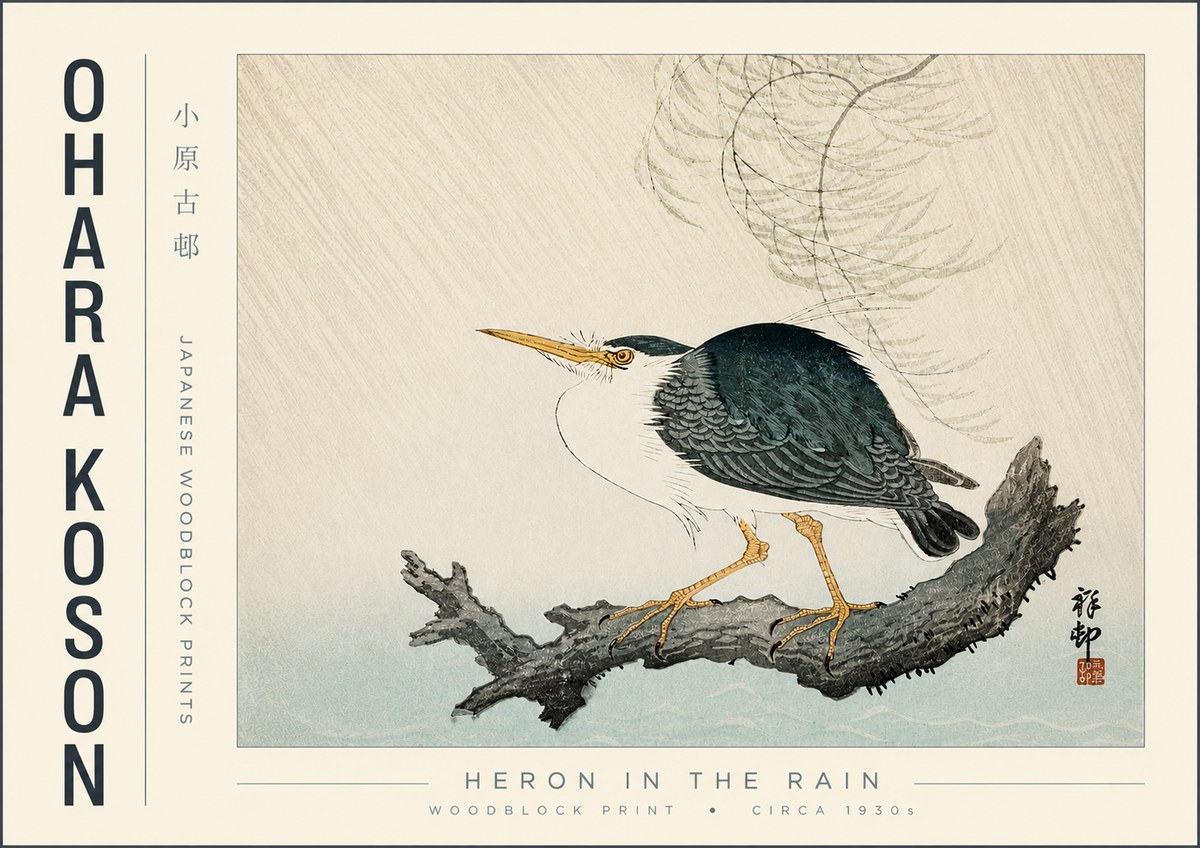 Ohara Koson Heron in the Rain No4 - Póster