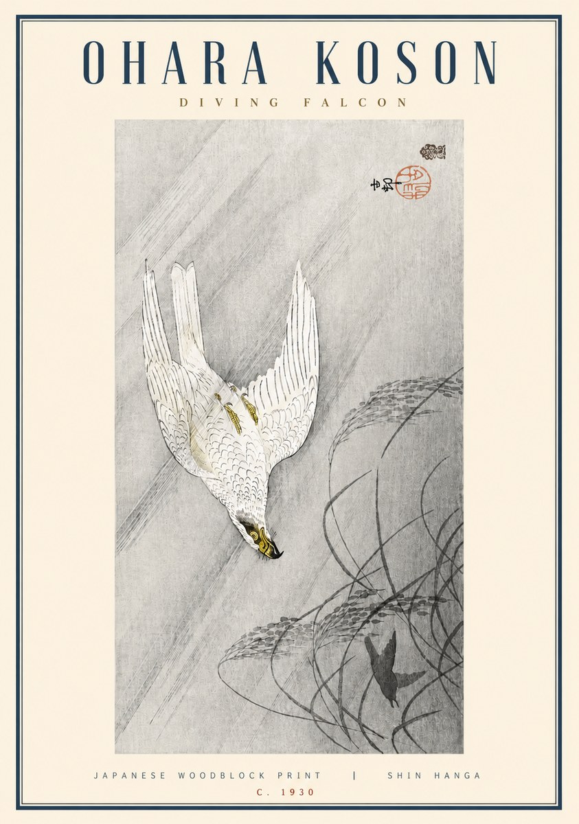 Ohara Koson Diving Falcon No3 - Póster
