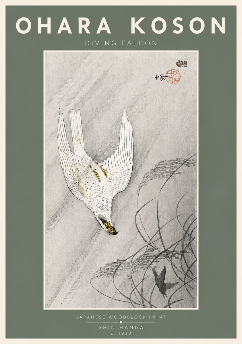Ohara Koson Diving Falcon No4 - Póster