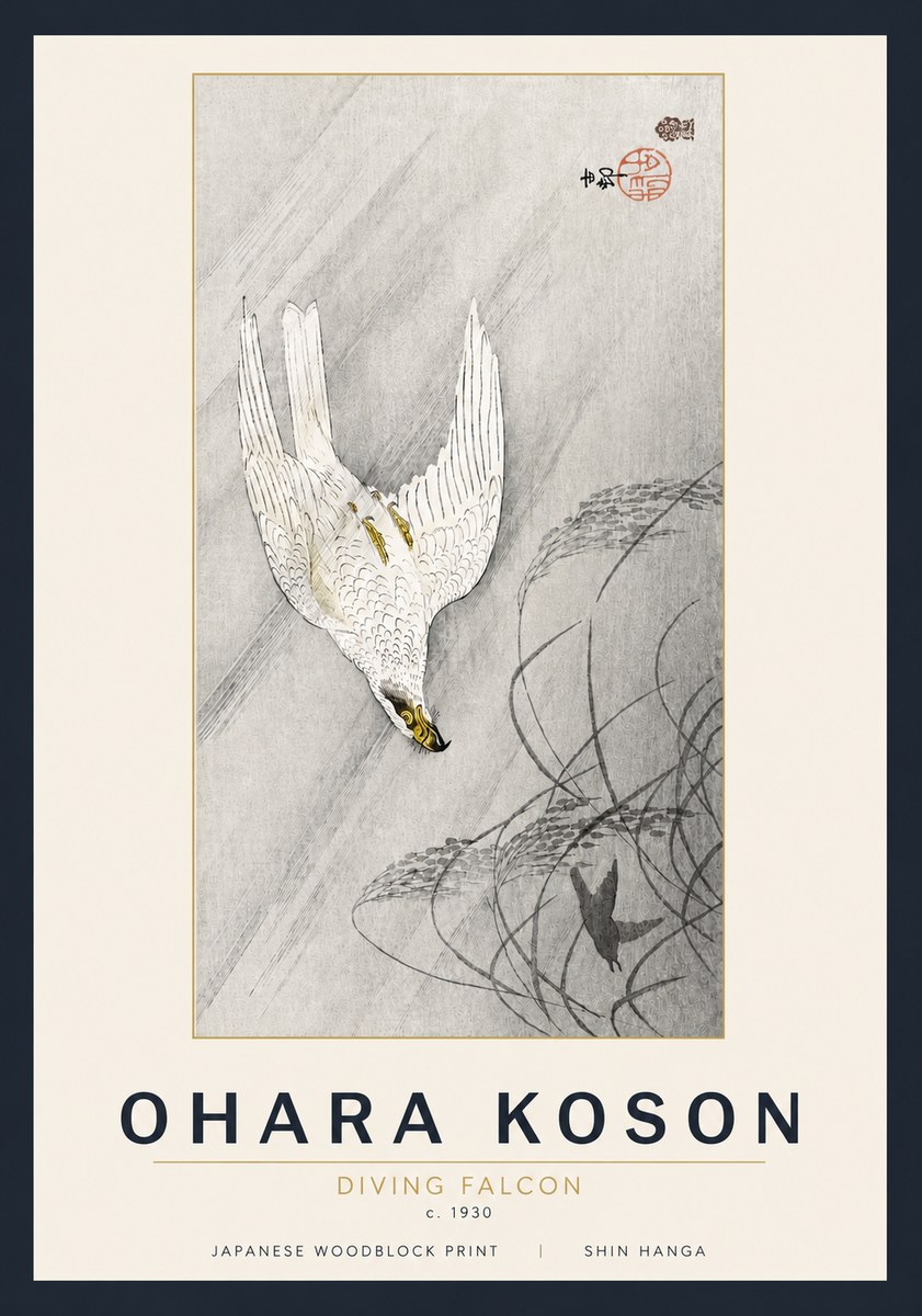 Ohara Koson Diving Falcon No5 - Póster