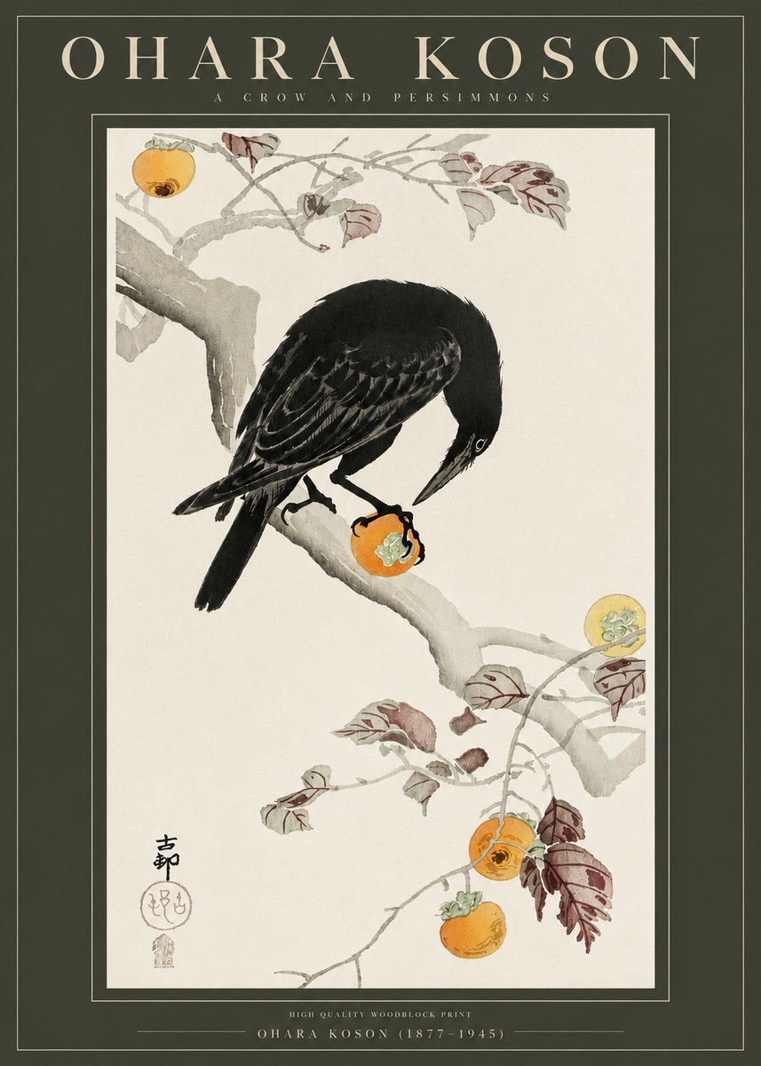 Ohara Koson A Crow and Persimmons No2 - Póster