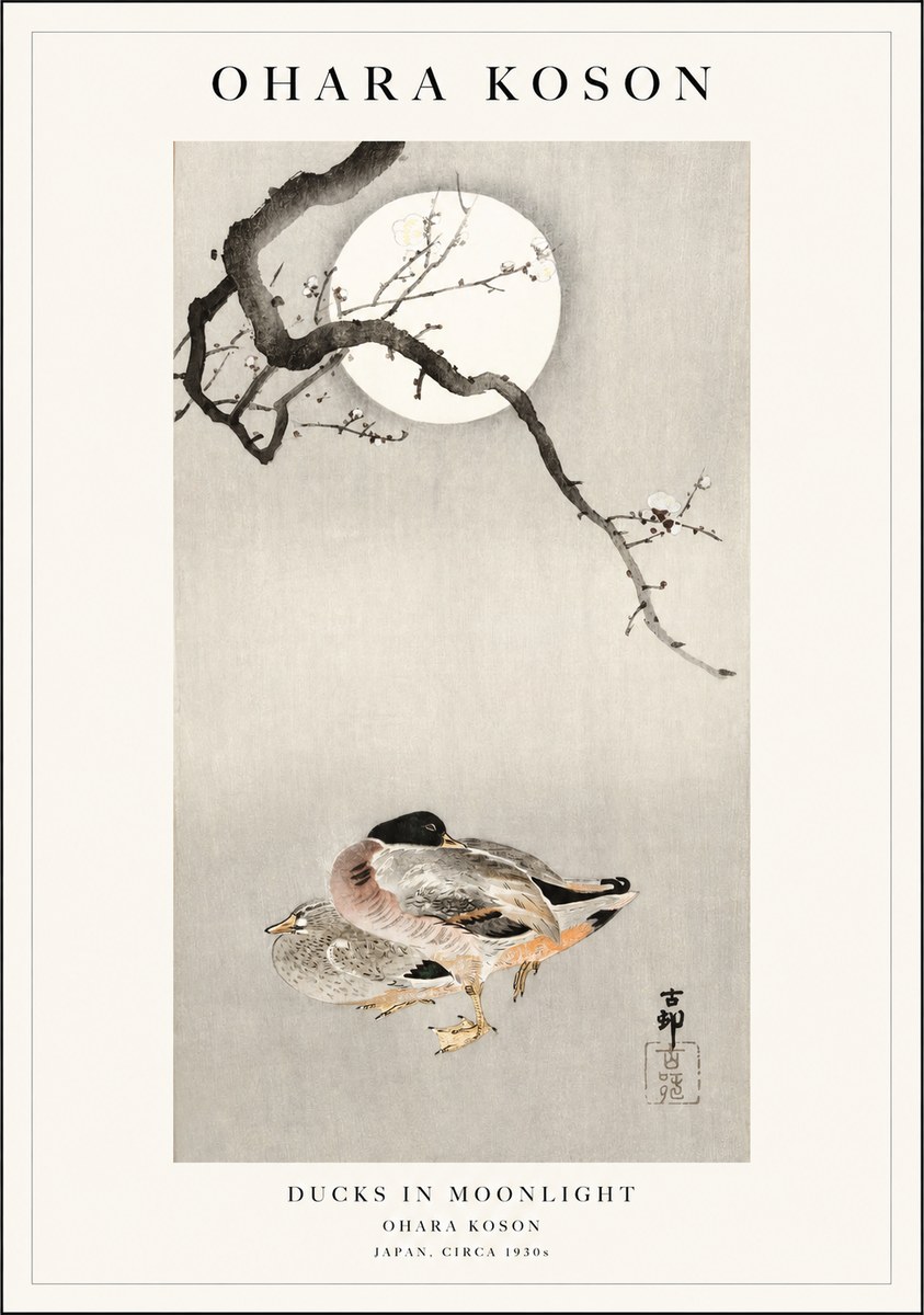 Ohara Koson Ducks in Moonlight No1 - Póster