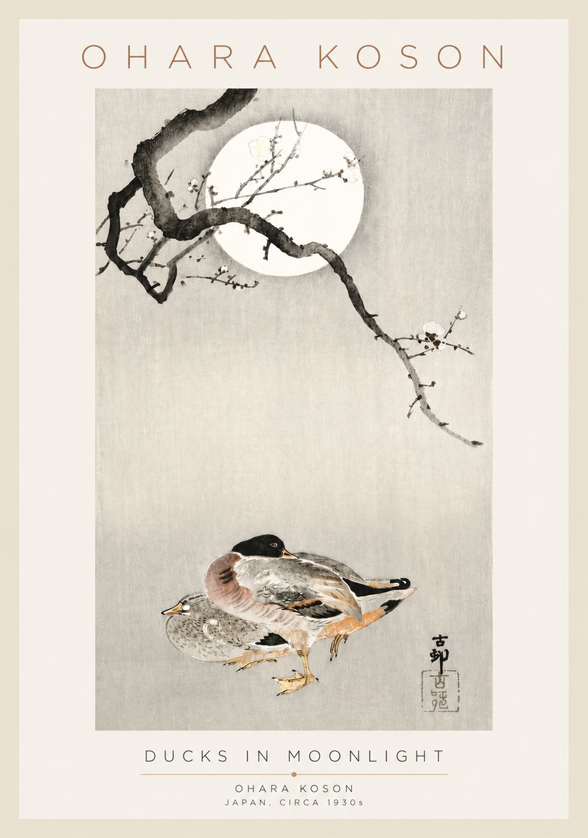 Ohara Koson Ducks in Moonlight No3 - Póster