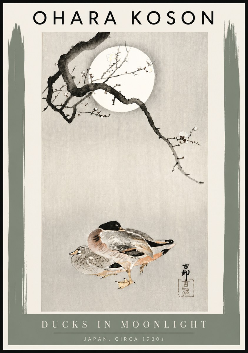 Ohara Koson Ducks in Moonlight No4 - Póster