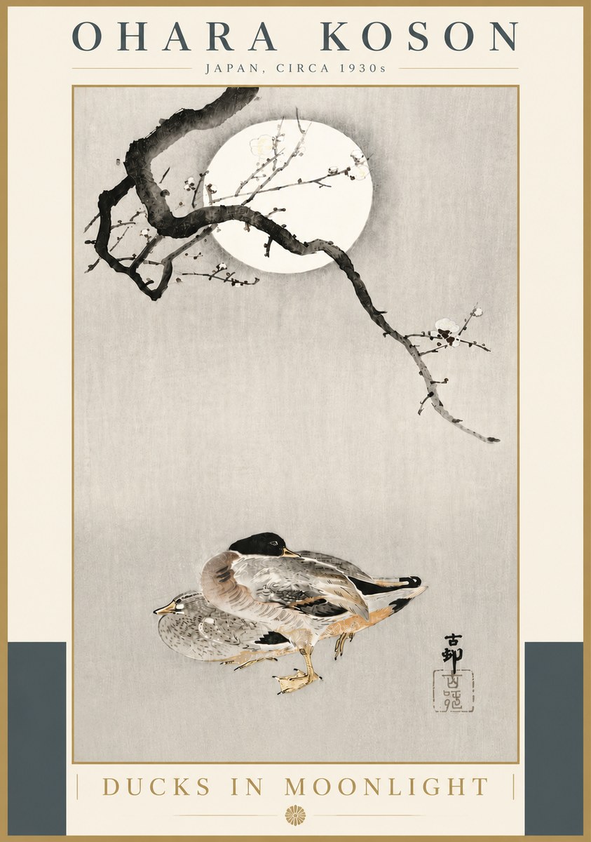 Ohara Koson Ducks in Moonlight No5 - Póster