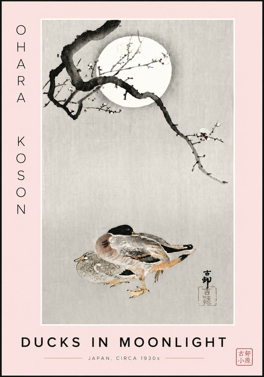 Ohara Koson Ducks in Moonlight No6 - Póster