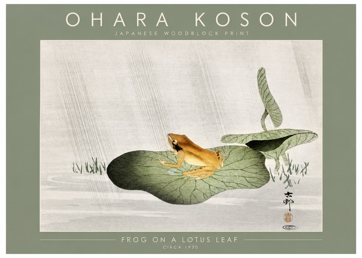 Ohara Koson Frog on a Lotus Leaf No2 - Póster