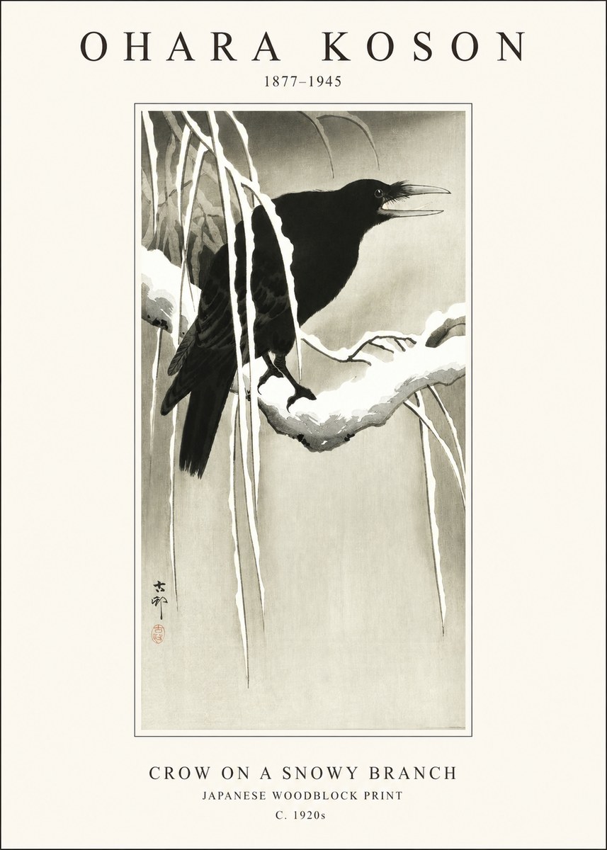 Ohara Koson Crow on a Snowy Branch III No1 - Póster