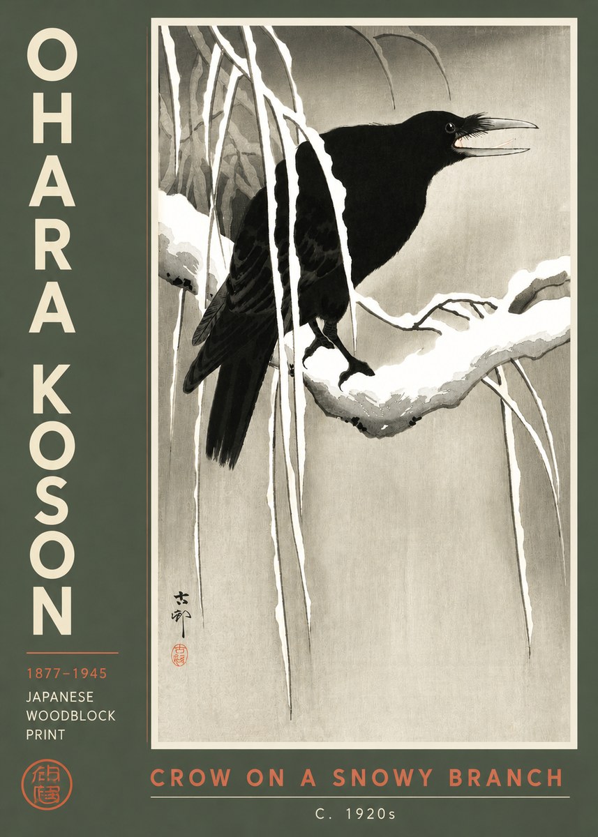 Ohara Koson Crow on a Snowy Branch III No3 - Póster