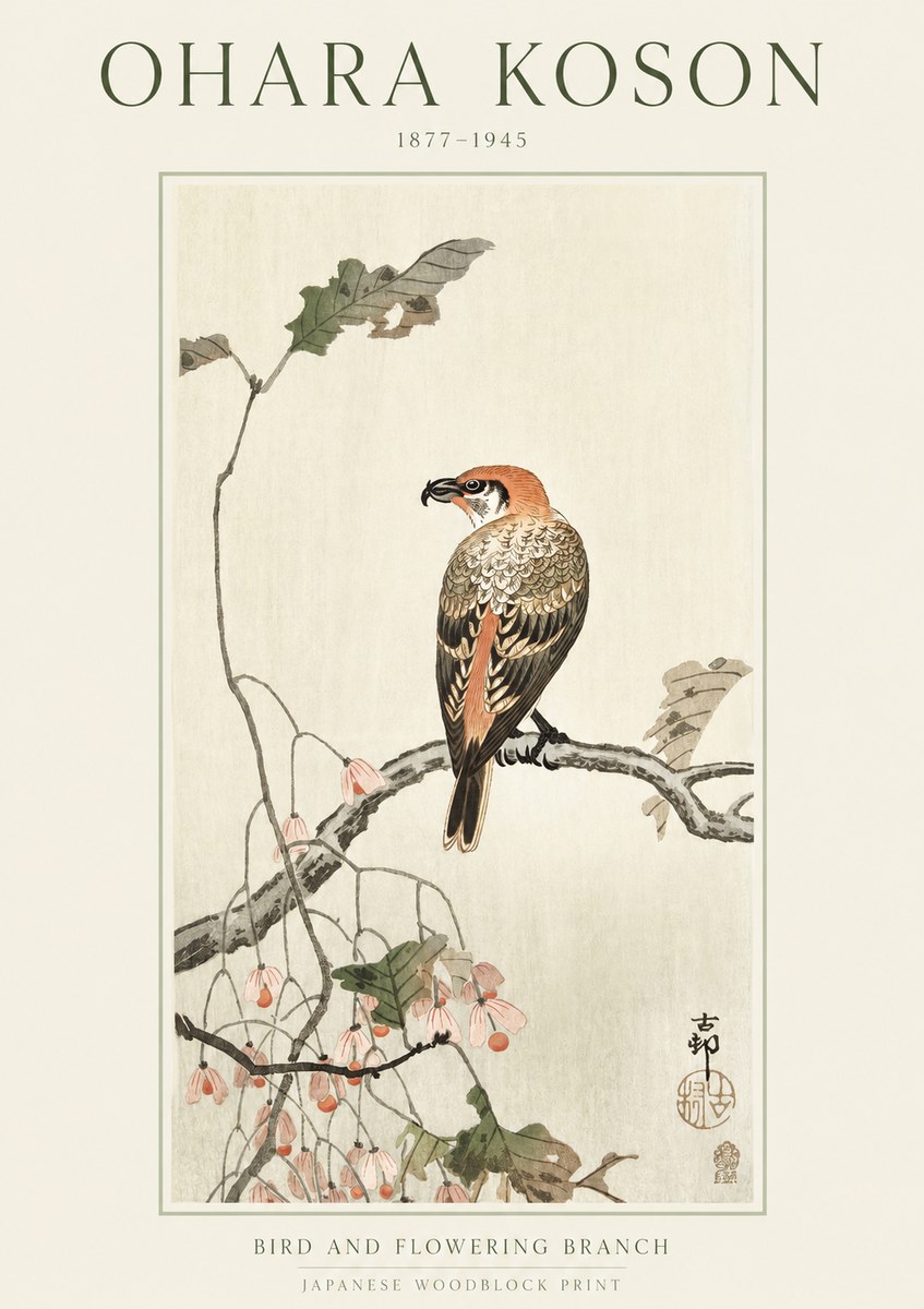 Ohara Koson Bird and Flowering Branch No1 - Póster