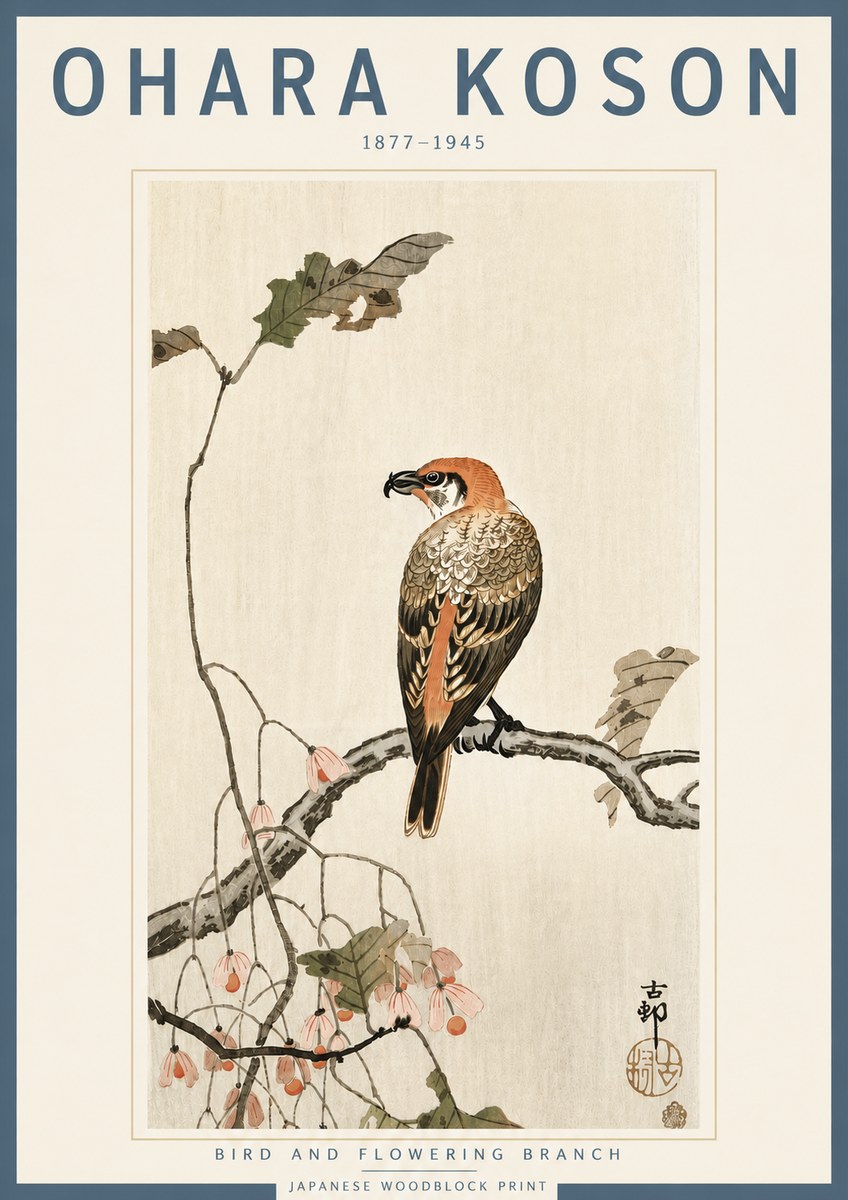 Ohara Koson Bird and Flowering Branch No4 - Póster