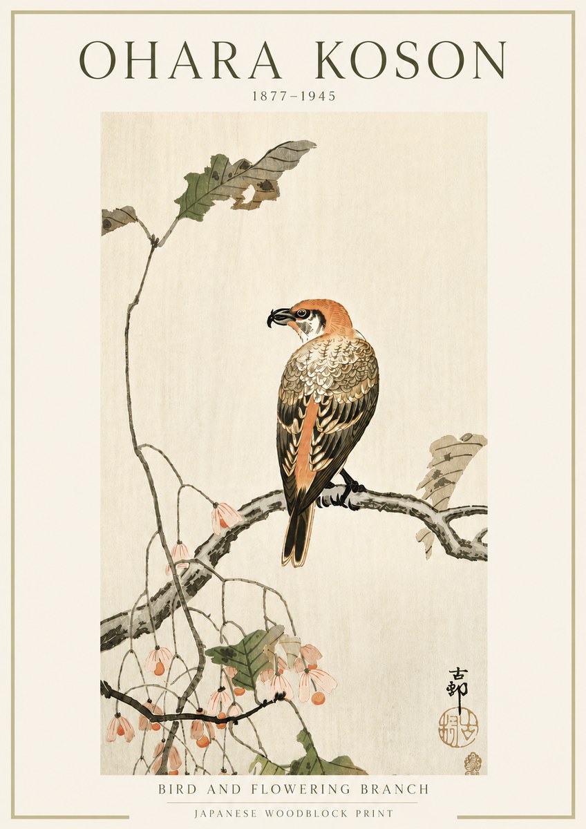 Ohara Koson Bird and Flowering Branch No5 - Póster