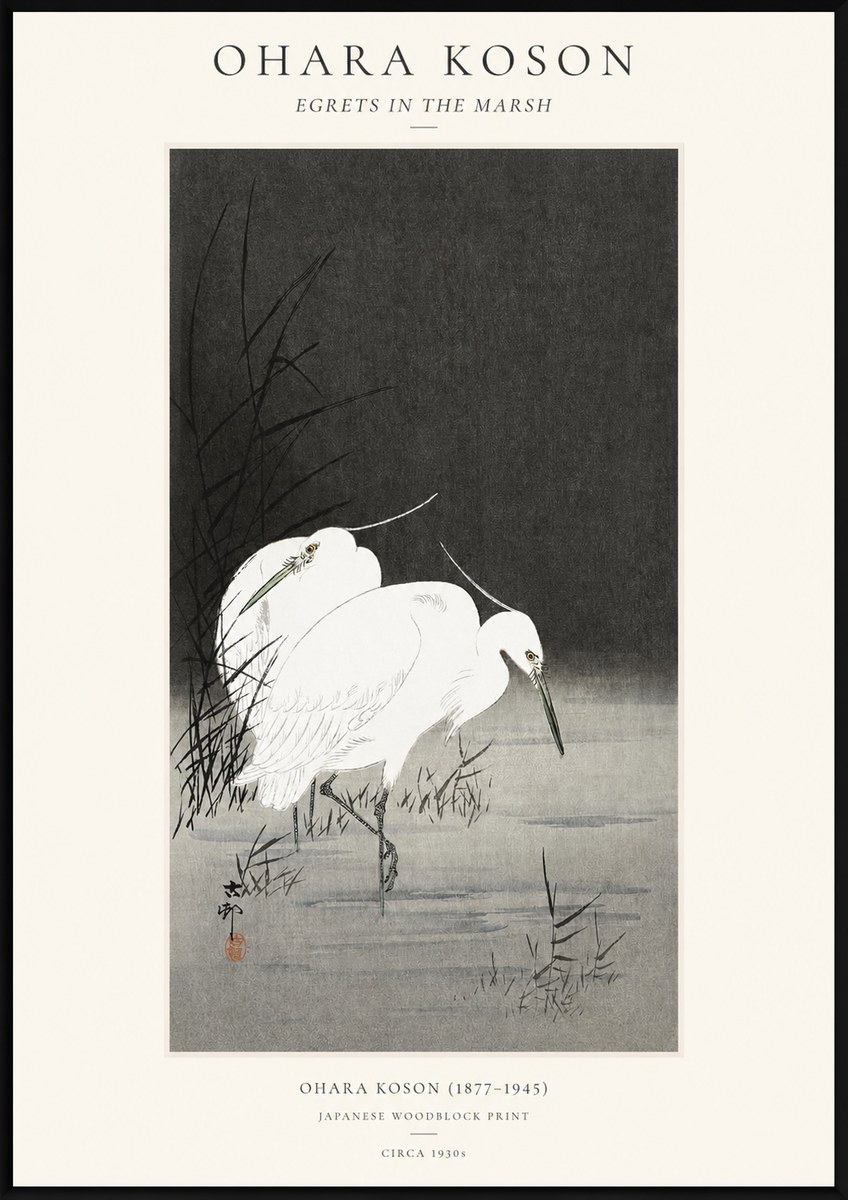 Ohara Koson Egrets in the Marsh No1 - Póster