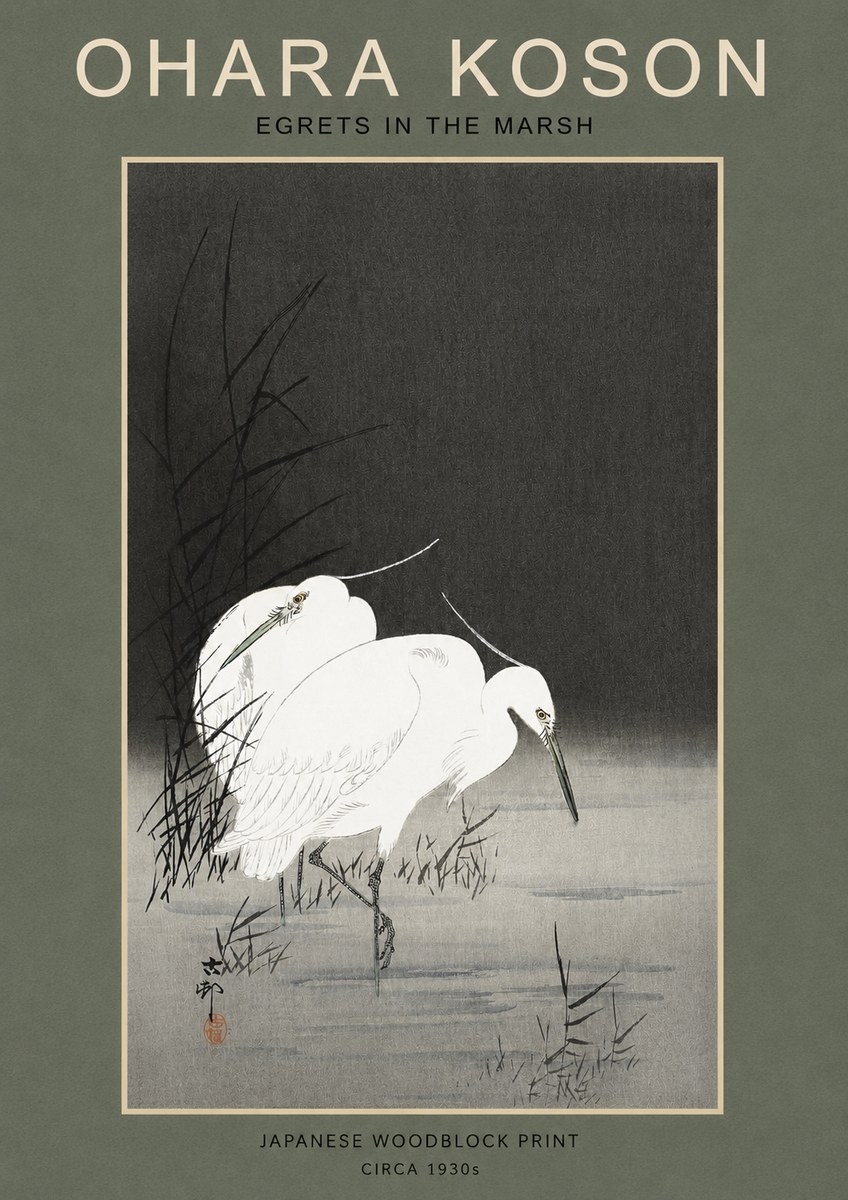 Ohara Koson Egrets in the Marsh No2 - Póster