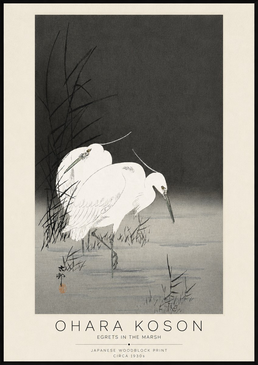 Ohara Koson Egrets in the Marsh No3 - Póster