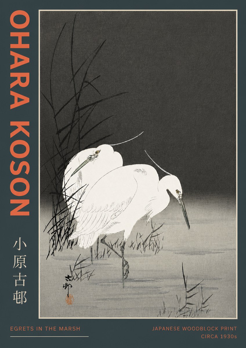 Ohara Koson Egrets in the Marsh No4 - Póster