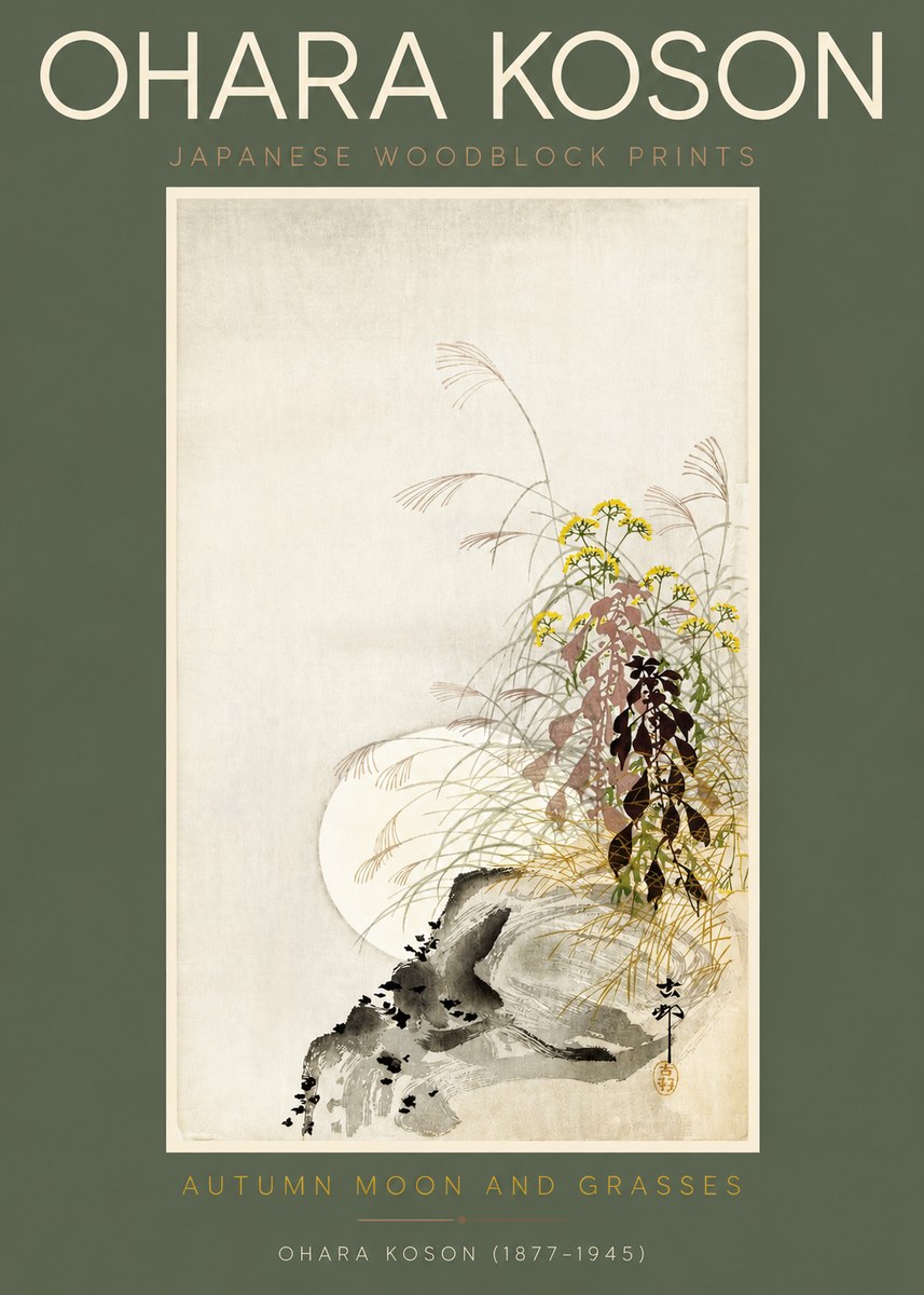 Ohara Koson Autumn Moon and Grasses No2 - Póster
