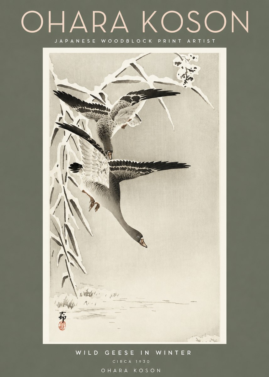 Ohara Koson Wild Geese in Winter No2 - Póster