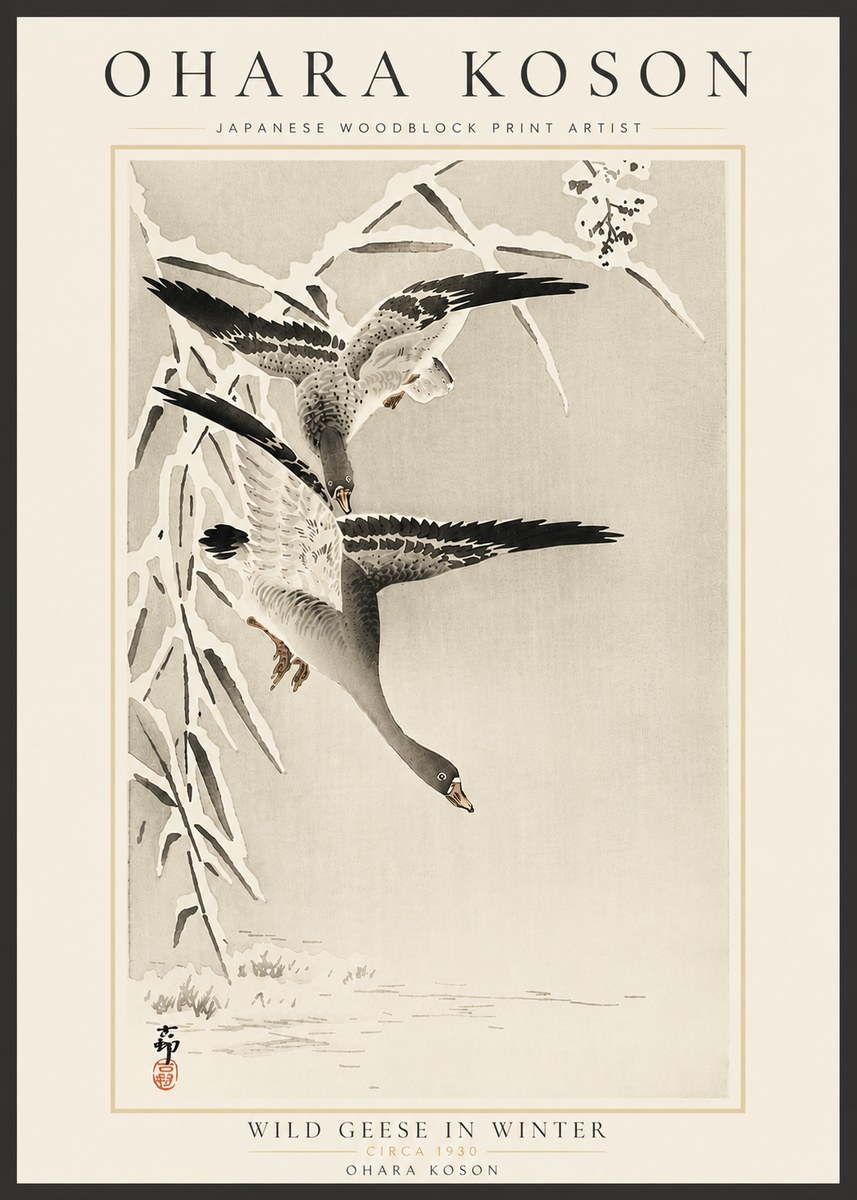 Ohara Koson Wild Geese in Winter No6 - Póster