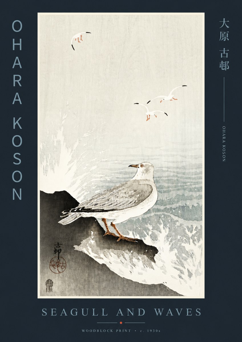 Ohara Koson Seagull and Waves No4 - Póster