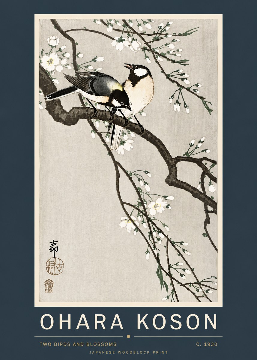 Ohara Koson Two Birds and Blossoms II No4 - Póster