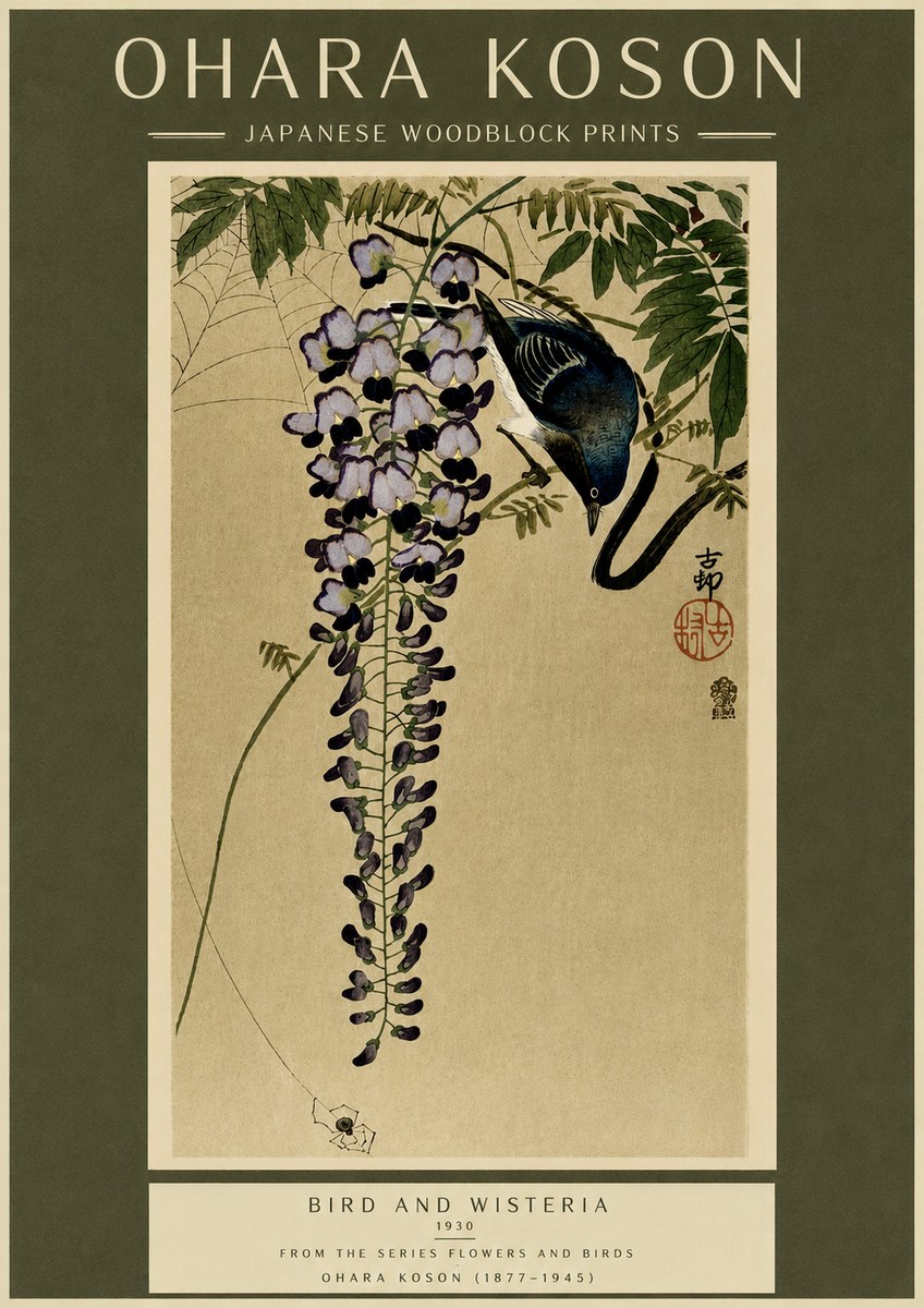 Ohara Koson Bird and Wisteria No6 - Póster