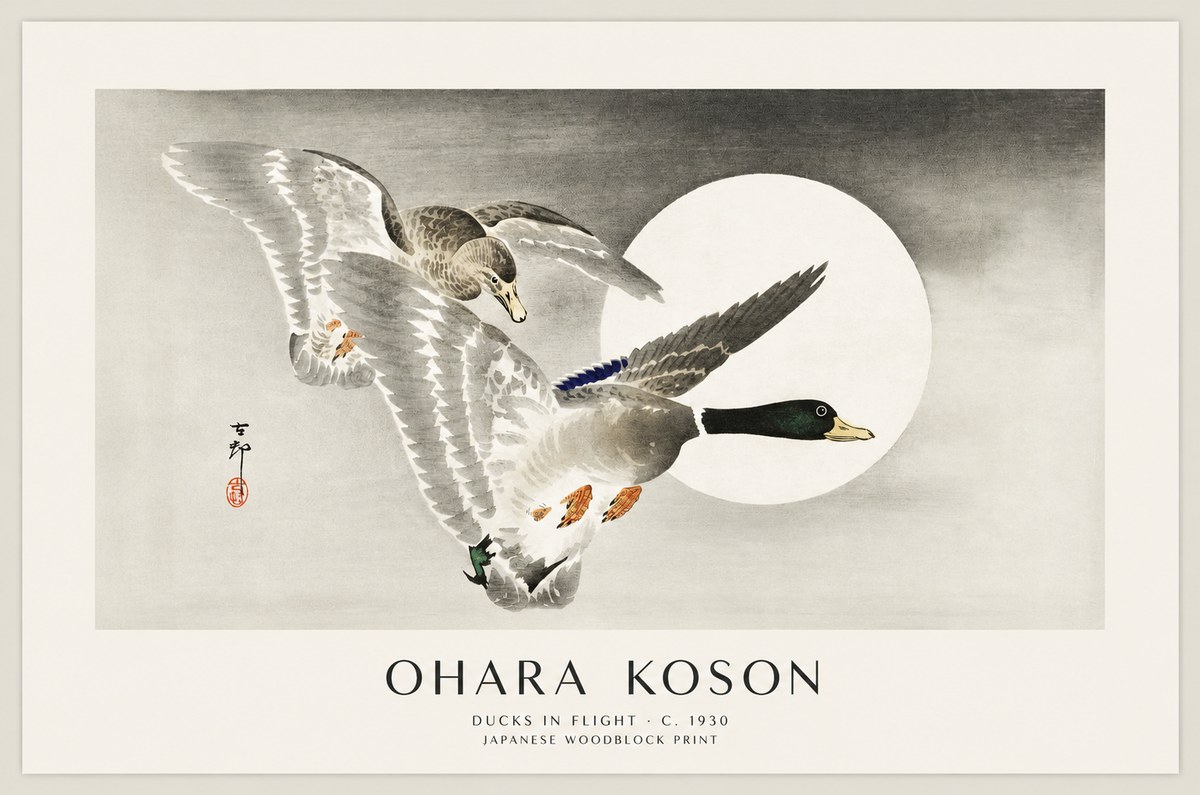 Ohara Koson Ducks in Flight No1 - Póster