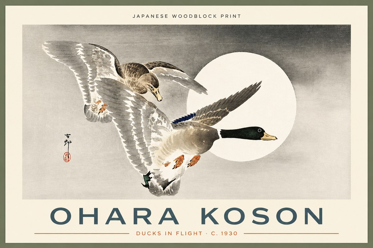 Ohara Koson Ducks in Flight No2 - Póster