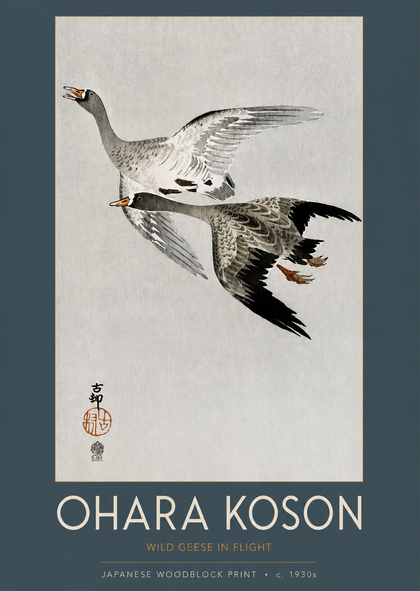Ohara Koson Wild Geese in Flight III No2 - Póster