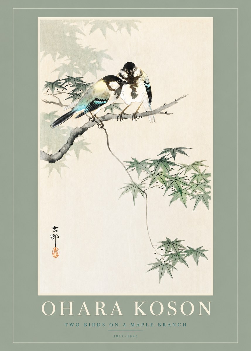 Ohara Koson Two Birds on a Maple Branch No2 - Póster