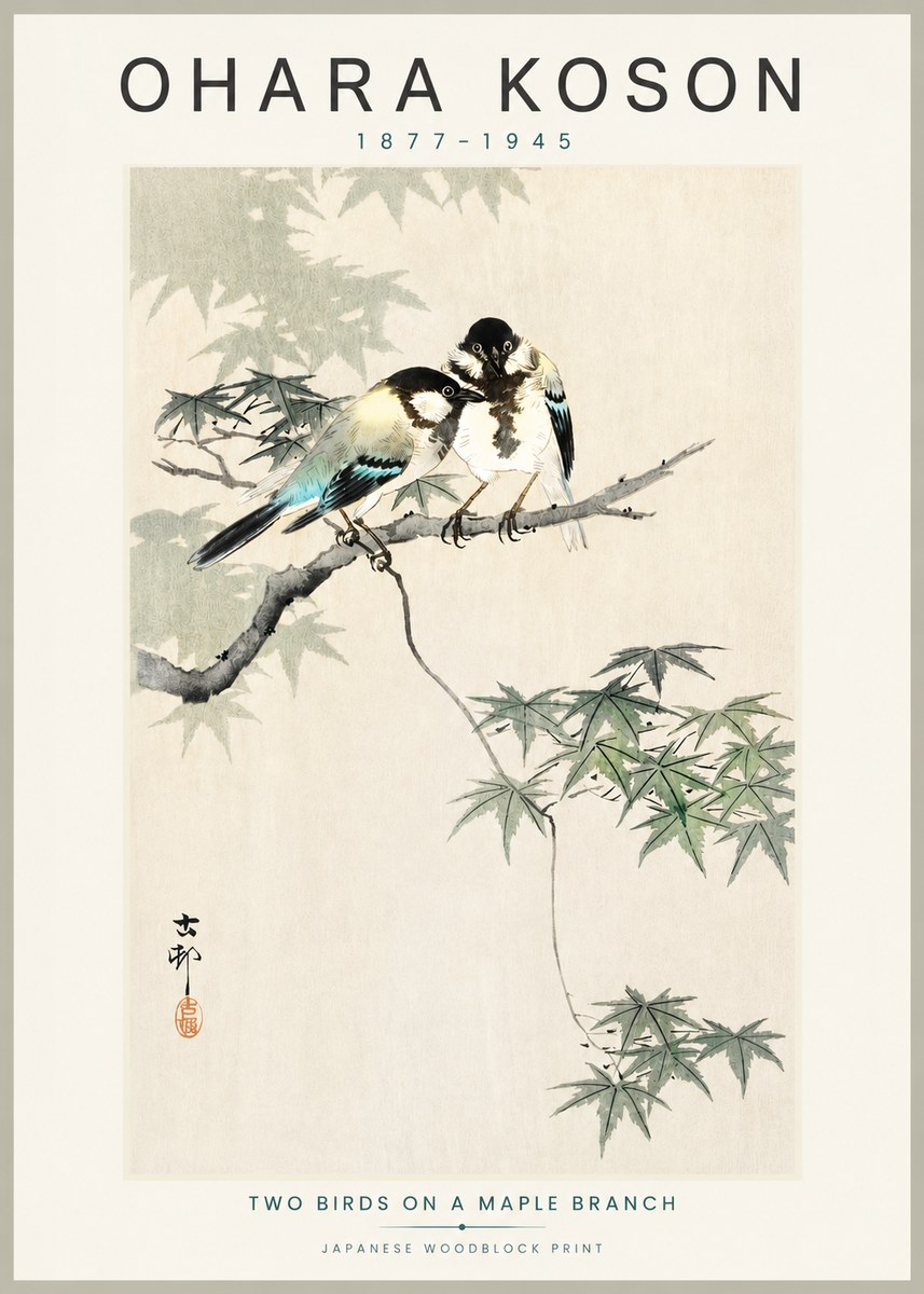 Ohara Koson Two Birds on a Maple Branch No3 - Póster