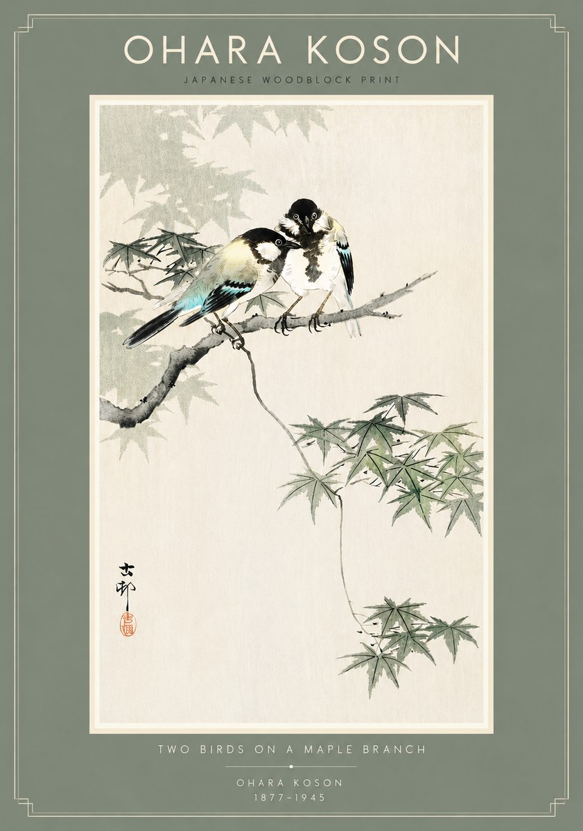 Ohara Koson Two Birds on a Maple Branch No4 - Póster