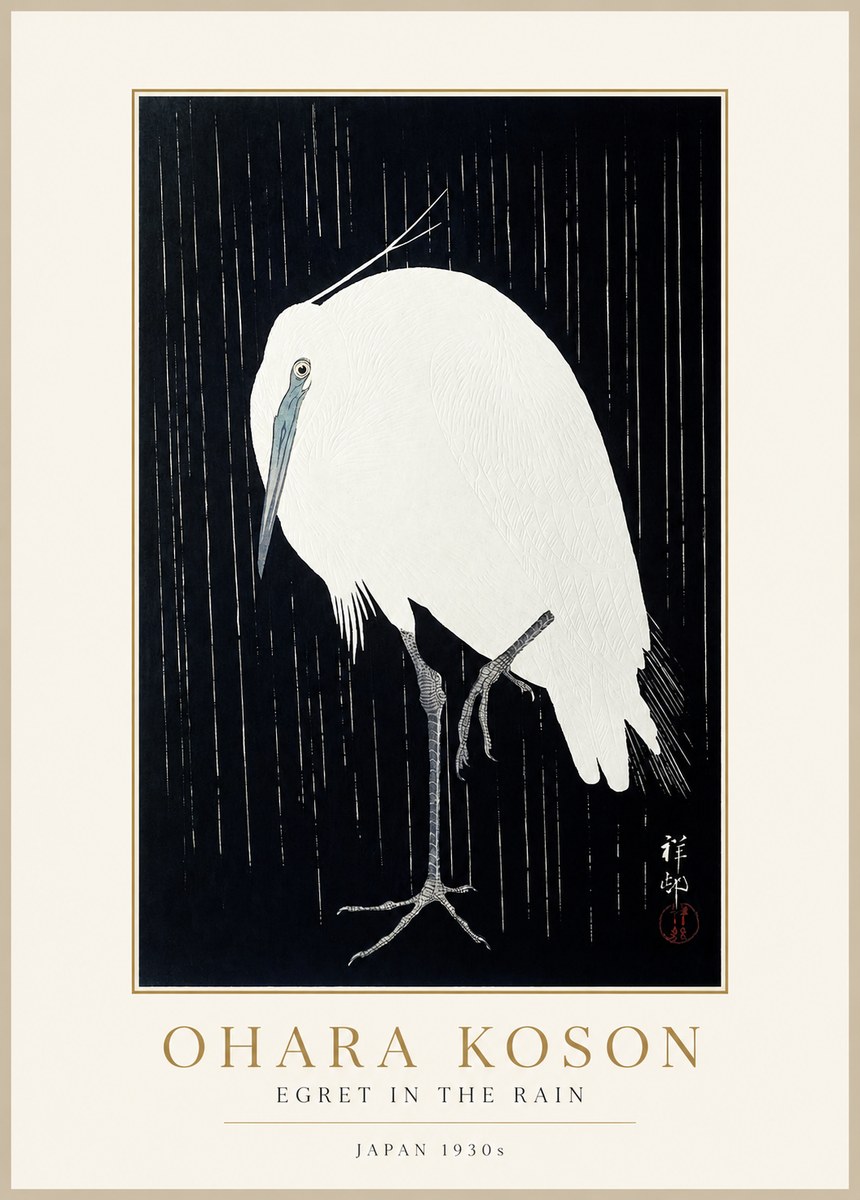 Ohara Koson Egret in the Rain I No1 - Póster