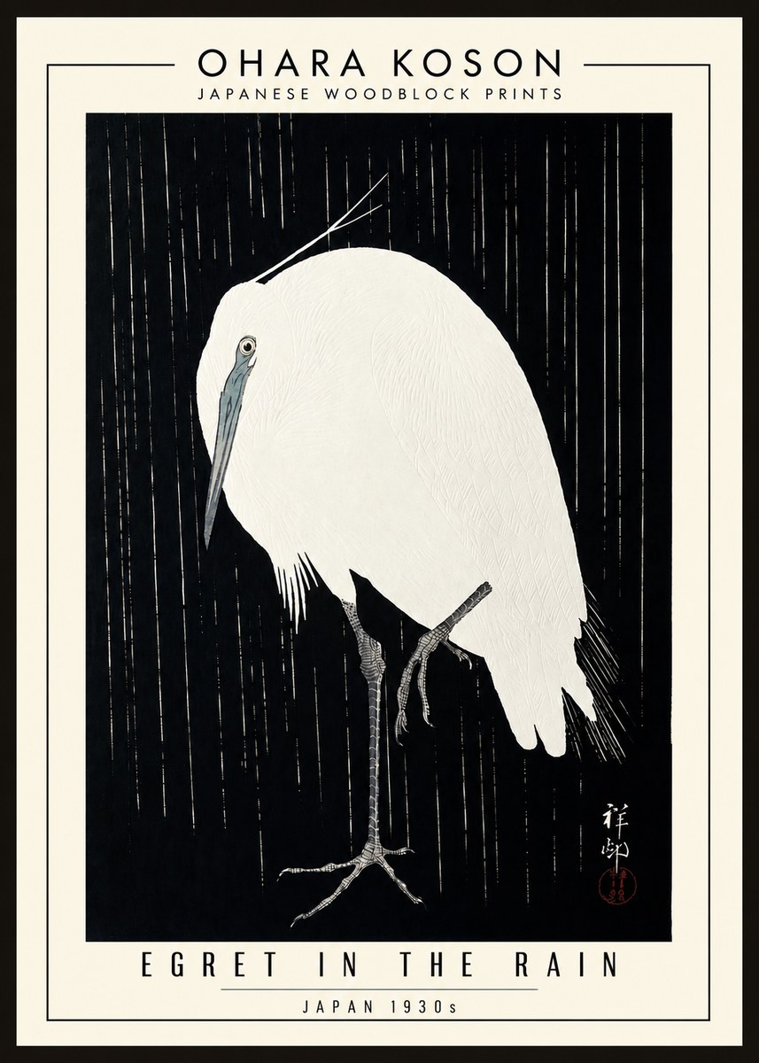 Ohara Koson Egret in the Rain I No3 - Póster