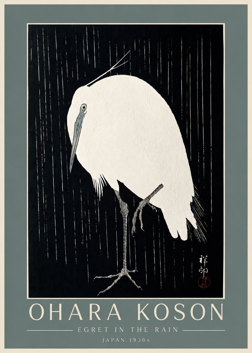 Ohara Koson Egret in the Rain I No4 - Póster