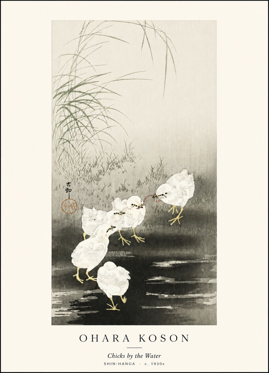 Ohara Koson Chicks by the Water No1 - Póster