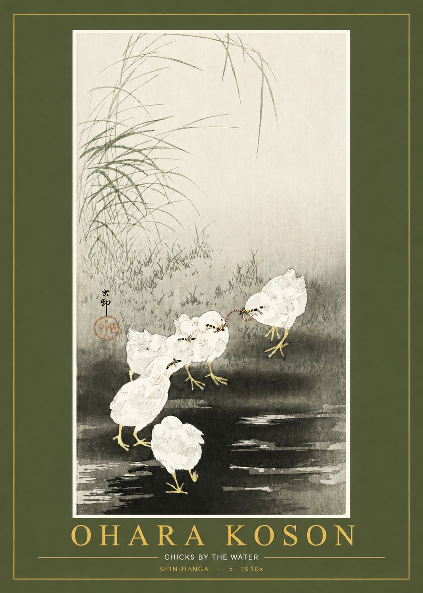 Ohara Koson Chicks by the Water No2 - Póster