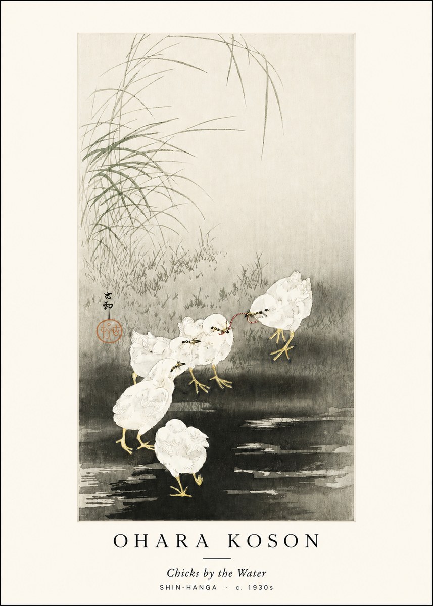 Ohara Koson Chicks by the Water No3 - Póster