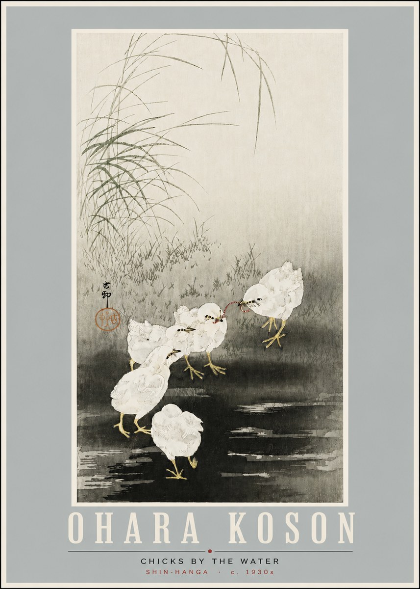 Ohara Koson Chicks by the Water No4 - Póster