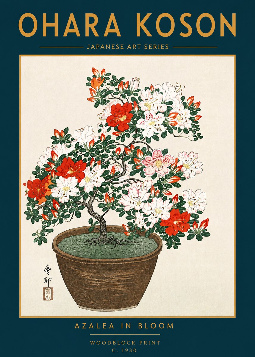 Ohara Koson Azalea in Bloom No4 - Póster