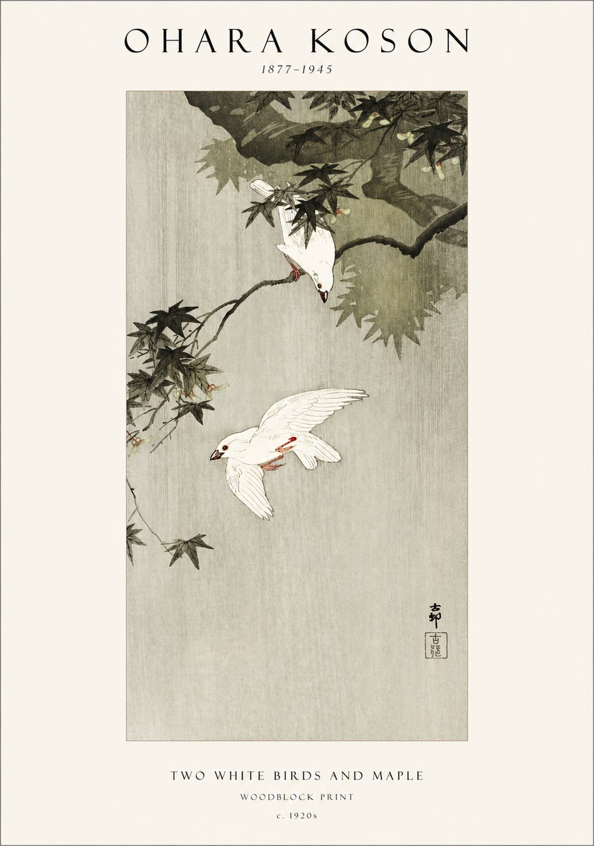 Ohara Koson Two White Birds and Maple No1 - Póster