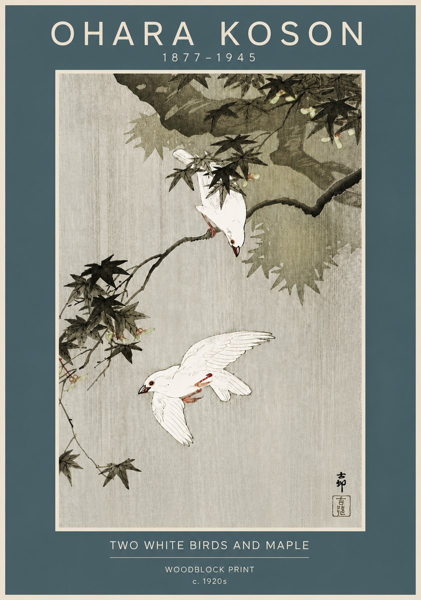 Ohara Koson Two White Birds and Maple No4 - Póster