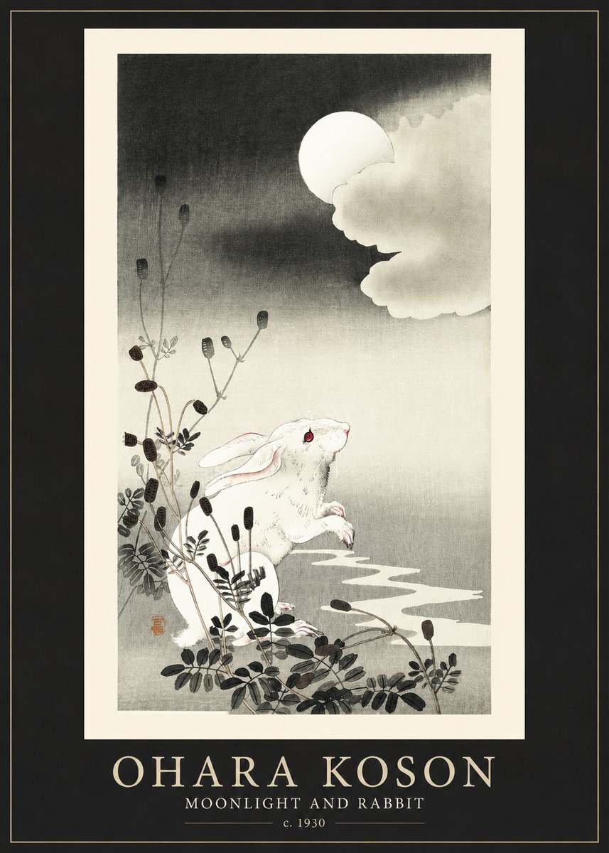 Ohara Koson Moonlight and Rabbit No1 - Póster